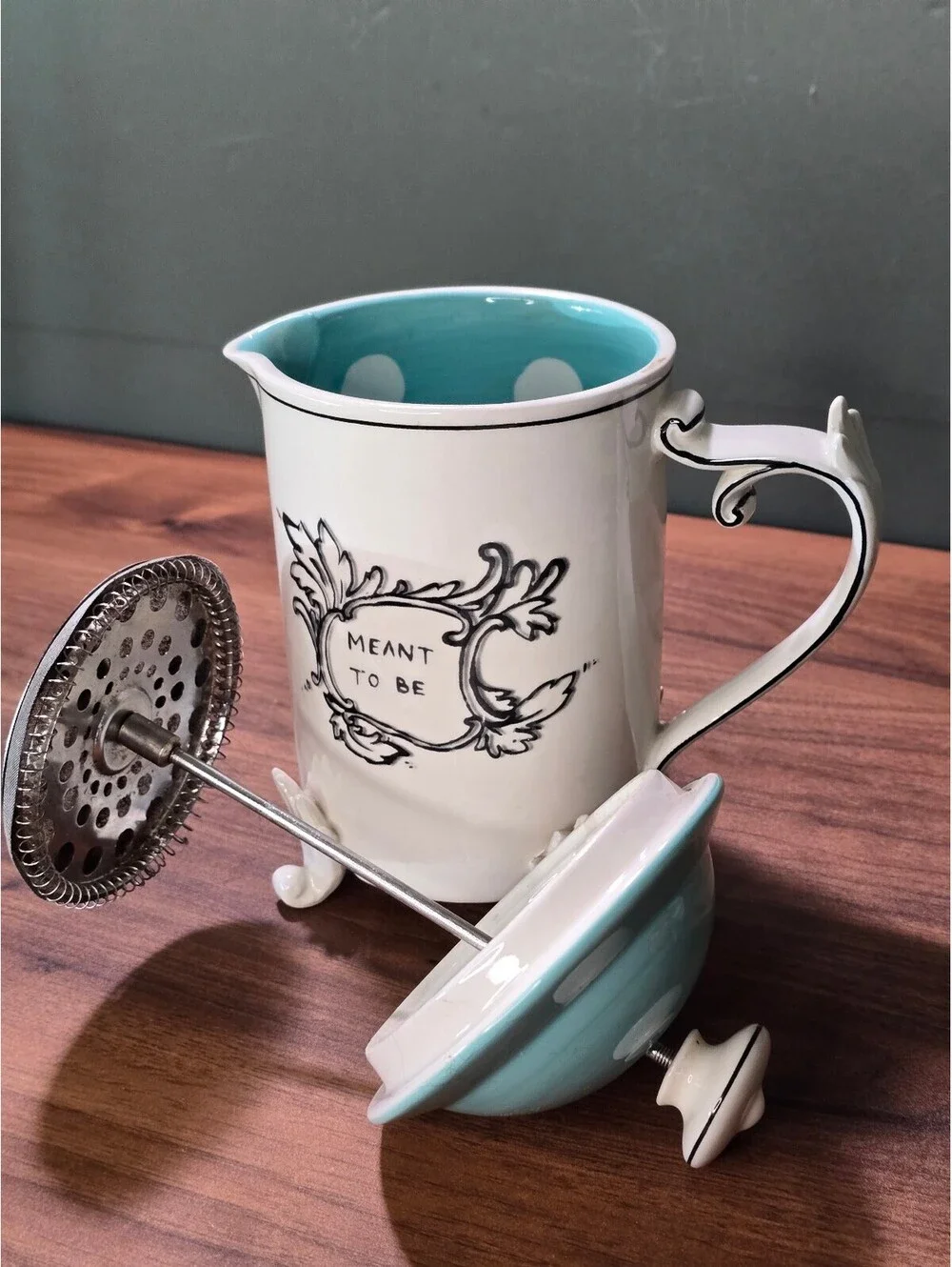 Anthropologie Molly Hatch Meant To Be Ceramic French Press Turquoise Lid